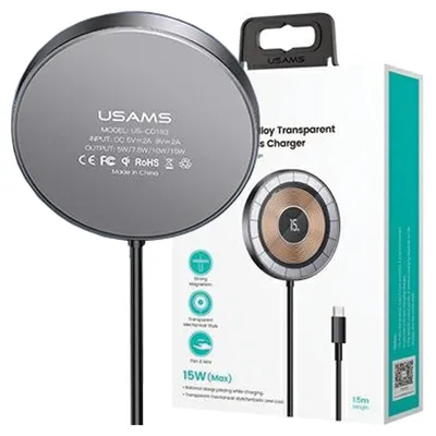 Productafbeelding van Usams Laadstation. Inductieve laadbasis - Magnetisch - 15W - Aluminium - Zwart - Model: CD183Cdx01, AI-gegenereerde afbeelding