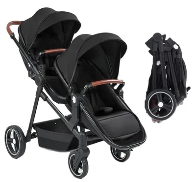 Immagine prodotto di Passeggino gemellare, pieghevole, design versatile, nero