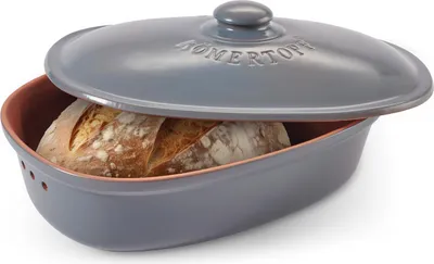 Produktbild von Römertopf Brottopf oval MEDI 2,3 Liter - Brotkasten Blau-Grau aus Keramik - Atmungsaktiver Tontopf für langanhaltende Frische von Brot und Brötchen
