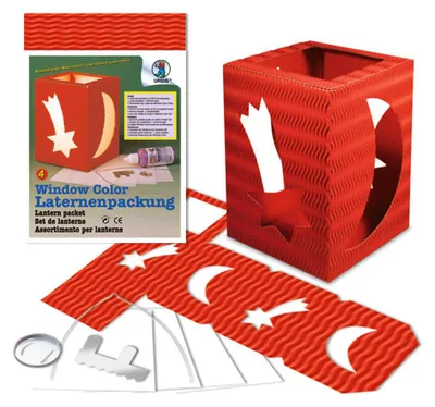 Produktbild von Laternenpackung 13,5x18cm Mond + Sterne rubinrot