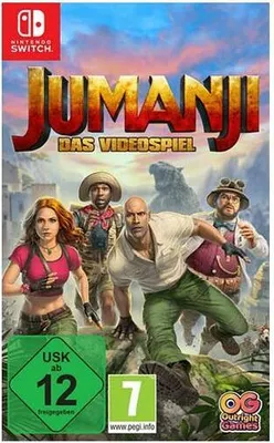 The cover art for the Jumanji video game for Nintendo Switch, featuring the main characters.