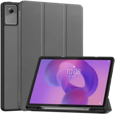 Produktbild von Lenovo Idea Tab Plus Hülle - Coverup Tri-Fold Ständer Klapphülle mit Schlaf/Wach-Funktion und Stylushalter - Grau