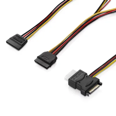 Produktbild von adaptare 34114 Netzteil-Adapter-Kabel 15-polig SATA-Anschluss auf 4-polig IDE und 2-mal 15-polig SATA schwarz