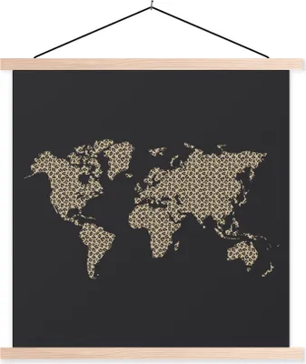Produktbild von MuchoWow® Textilposter Karte - Design - Pantherdruck 40x40 cm mit holzfarbenen Rahmen - Posterleiste