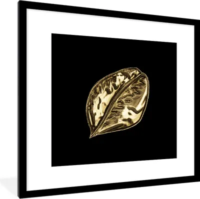 Produktbild von MuchoWow® MuchoWow® Gerahmtes Poster Blatt - Gold - Pflanze 40x40 cm - Poster mit zchwarzem Bilderrahmen - Poster - Plakat im Rahmen