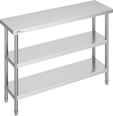 Zdjęcie produktu dla Stół gastronomiczny nierdzewny 36x122cm blat roboczy do kuchni 3 regały
