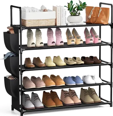 Image de esonstyle Étagère à chaussures avec 5 niveaux 83 x 28 x 88 cm Noir