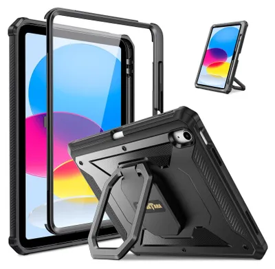 Produktbild von Fintie Schutzhülle für iPad 11./10. Generation 11/10,9 Zoll 2025/2022 - [Tuatara Magic Ring] 360 Grad drehbarer Griff Ständer Stoßfest Rugged Cover mit Displayschutzfolie und Stifthalter, Schwarz