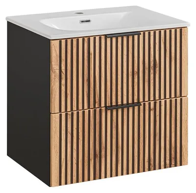 Produktbild von Waschtisch 60.2cm Gaia mit 2 Schubladen, Eichenoptik und Schwarz
