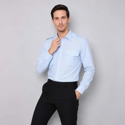 Produktbild von Herren Pilotenhemd langarm light blue, Größe 41/42 : 42 : light blue : 60% Baumwolle 40% Polyester