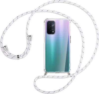 Produktbild von Handykette Backcover-Schutzhülle mit Band (Metall silberfarben) für Oppo A54 5G / A74 5G (CPH2197) - weiß/grau