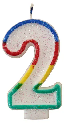 Produktbild von Tortenkerze Zahl "2" Regenbogen glitzernd mit Halter - Zahlenkerze