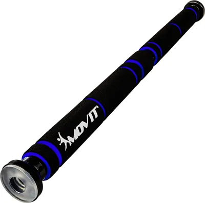 Produktbild von MOVIT Türreck Klimmzugstange zum Eindrehen, stufenlos anpassbar (62,5 – 100 cm), bis 350 kg belastbar, transparente Seitengummis, XXL Softgrip, Schwarz/Blau
