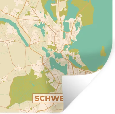 Produktbild von MuchoWow® Wandtattoo Wandsticker Wandaufkleber Schwerin - Karte - Vintage - Stadtplan 80x80 cm Selbstklebend und Repositionierbar - Wierderverwendbar - Selbstklebend