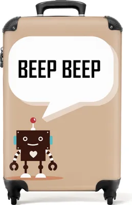 Produktbild von NoBoringSuitcases.com® Koffer Handgepäck Trolley Rollkoffer Kleine Reisekoffer mit 4 Rollen - Roboter - Illustration - Antenne - taupe - Kinder - Cabin Size < 55x40x23 cm & 55x40x20 cm - Fotokoffer - Kabinenkoffer - BoardgepäckHandgepäck Koffer 55x35x20 cm, 36L,