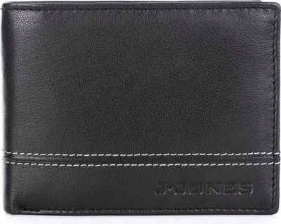 Produktbild von J Jones Herren Echtleder Trifold Geldbörse RFID-Schutz Schwarz mit Grau