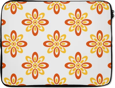 Produktbild von MuchoWow® Laptop Hülle 17 Zoll Laptoptasche Muster - 70er Jahre - Blumen - Orange - Zipper - Schutzabdeckung