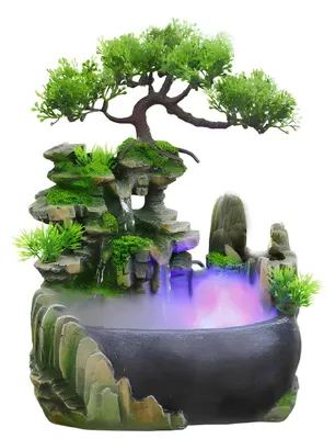 Produktbild von Tisch-Wasserfall Bonsai Feng Shui RESTEQ mit Beleuchtung und Nebel
