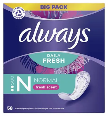 Image de Always, Dailies Normal Fresh &amp/ Protect, serviettes hygiéniques, 58 pièces