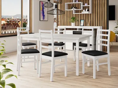 Obrázek produktu pro Jídelní sestava 6+1 s rozkládacím stolem SALUSIA 2 - bílá / černá