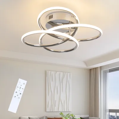 Produktbild von ZMH LED Deckenlampe Deckenleuchte Flur Flurlampe Dimmbar mit Fernbedienung Modern Design in Schmetterlingforming 36CM Chrom Küche Metall 44W Deckenbeleuchtung für Schlafzimmer Wohnzimmer Büro