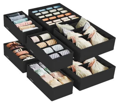 Produktbild von SONGMICS Unterwäsche-Organizer 8er Set, Schubladen-Organizer faltbar, Ordnungssystem Kleiderschrank, Aufbewahrungsbox Schrank, Stoffboxen Aufbewahrung, für BHs Socken Krawatten, schwarz RUS008B01