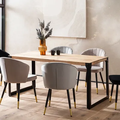 Immagine prodotto di FineBuy Tavolo da pranzo rettangolare 120 cm in legno massiccio di acacia - Piccolo tavolo da pranzo dal design industriale con struttura in metallo, tavolo da cucina in legno 4-6 persone