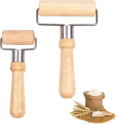 Produktbild von Teigroller Klein mit Griff Holz Zwei Größen 2 Stück | Nudelholz Klein,mini teigroller,Teigausroller klein,Geeignet für Pizza und Kekse,Glattem Griff