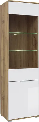 Produktbild von Vitrine Selma mit 2 Türen, Weiß und Holzoptik, 195cm