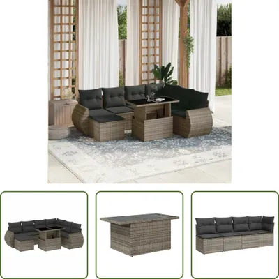 Produktbild von The Living Store 8-tlg. Garten-Sofagarnitur mit Kissen Grau Poly Rattan