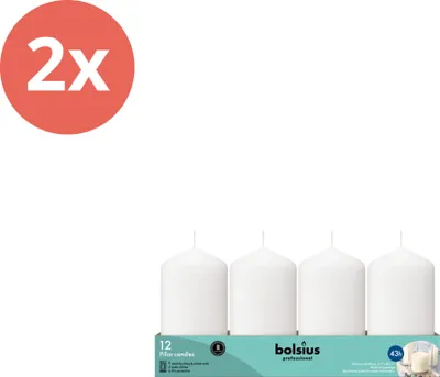 Obrázek produktu pro Bolsius - Svíčka ve tvaru sloupku - 130/68 - 12 kusů v balení - bílá - výhodné balení - 24 kusů - 2 balení