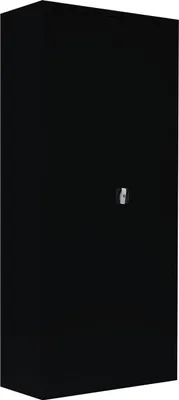 A black metal filing cabinet with a silver handle.