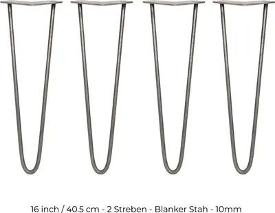Produktbild von SKISKI Legs 4 x 2 Streben Hairpin-Legs Haarnadelbeine Haar-Nadel-Beine Haarnadel-Beine Tischbeine Stuhlbeine Möbelfüße Möbelbeine Haarnadel-Tischbeine 40,5cm H 10mm D blanker Stahl