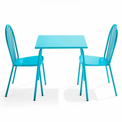 Immagine prodotto di Tavolo da giardino bistrot e 2 sedie in acciaio blu - Oviala Palavas