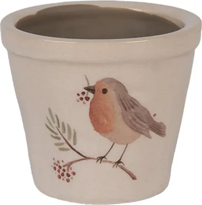 Image de Clayre & Eef Pot de fleurs Ø 8x7 cm Beige Céramique Oiseau