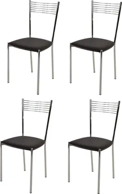 Immagine prodotto di t m c s Tommychairs - Set di 4 sedie moderne ELEGANCE per cucina e sala da pranzo, struttura robusta in acciaio cromato, sedile imbottito rivestito in Pelle finta color moka