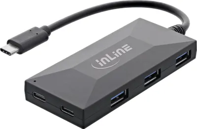 Image de InLine® 35398 USB 3.2 Gen 1 OTG Hub, USB type-C vers 3 ports type-A et 2 ports type-C, avec bloc d'alimentation 3A, noir