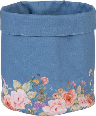 Image de Clayre & Eef Corbeille à pain Ø 15x16 cm Bleu Coton Fleurs