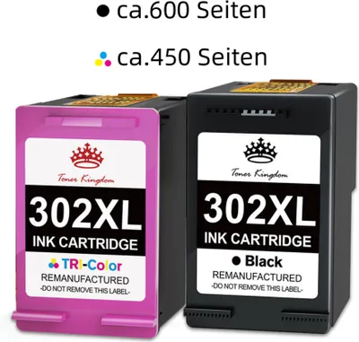 Produktbild von 2pk Tonerkingdom Wiederaufbereitet HP 302 XL Druckerpatronen 302XL Tintenpatronen Ersatz für HP Officejet 3831 5230 5220 3833 4650 3830 Envy 4525 4520 4524 DeskJet 3630 3636 1110 2130 (1 Schwarz, 1 Tri-Colour)