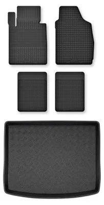 Image de Tapis en caoutchouc + bac de coffre pour MG ZS I 2017- (plancher réglable, plancher haut) – 5 pièces, noirs, semi-universel, adapté