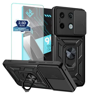 Produktbild von Armor Handyhülle für Xiaomi Redmi Note 13 Pro 5G mit 9H Displayglas Displayschutz Kameraschutz Handy Panzer Case Cover Schutzhülle Outdoor Farbe: Schwarz