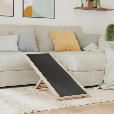 Imagen del producto de Rampa para mascotas, plegable, con superficie antideslizante, fabricada en madera maciza de abeto