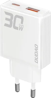 Produktbild von Dudao A30EU 30W GaN USB-A / USB-C Wandladegerät - Weiß