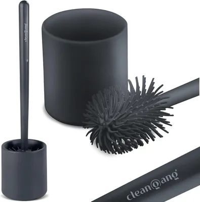 Immagine prodotto di Spazzola per WC con setole in silicone, ad asciugatura rapida, di colore antracite, ideale per la pulizia