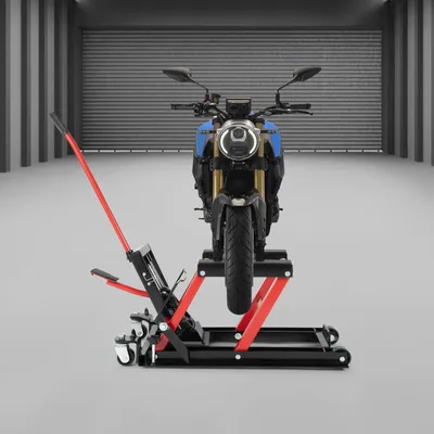 Image de Plateforme élévatrice hydraulique pour motos - Capacité de charge : 680 kg - Acier - Noir et rouge - Accessoires pour garage