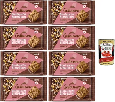 Produktbild von Galbusera Biscotti GranSaraceno Glutenfrei 8x 260g – Mit Schokoladentropfen, lecker wie das Original, einfach glutenfrei+ Italian Gourmet polpa 400g