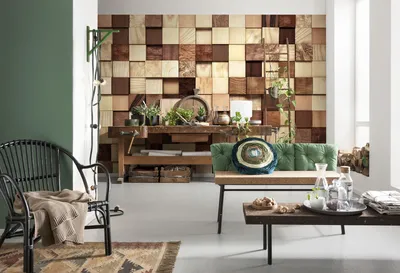 Produktbild von Komar Fototapete "Lumbercheck", beige / braun, 368 x 254 cm
