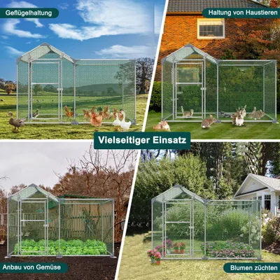 Produktbild von LZQ Outdoor Hühnerstall Hühnerhaus Dach Geflügelstall Verzinkter Stahlrahmen mit PE 2 x 1 x 1,5 m