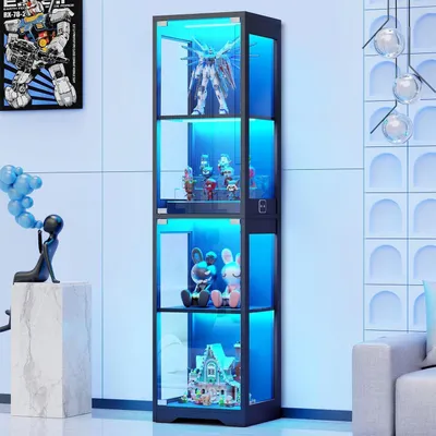 Produktbild von Glasvitrine mit LED-Beleuchtung und Körpersensor 40x35x160cm Schwarz