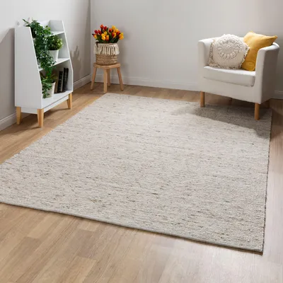 Produktbild von Steffensmeier Handwebteppich Landshut exklusiv | Wolle (Schurwolle) gewalkt, Natur, handgewebt, Größe: 250x340 cm Wohnzimmer und Schlafzimmer